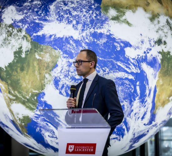 Professor Richard Ambrosia, at the launch of Luke Jerram's Gaia